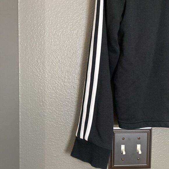 ADIDAS Sweatshirt Short Woman Cotton Cropped Hoodie Sweatshirt Black White - Picture 9 of 13